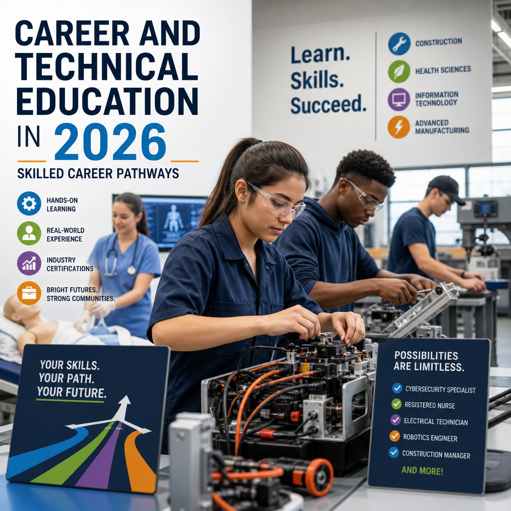 Students in a modern career and technical education lab practicing hands-on technical skills