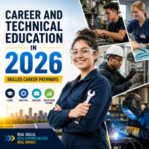 Students in a workshop practicing hands-on technical training for skilled career pathways