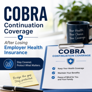 Illustration of COBRA continuation coverage helping someone keep health insurance after losing employer coverage