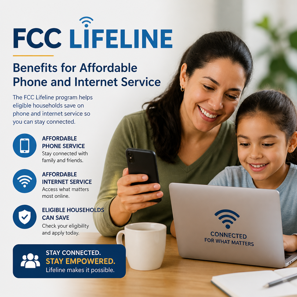 Happy mother and child using a phone and internet, showing FCC Lifeline benefits for affordable service