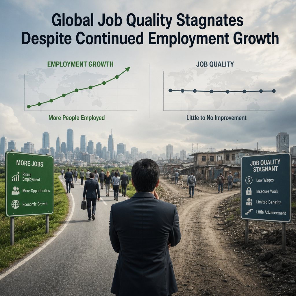 Chart showing rising employment growth versus stagnant global job quality in the global workforce.