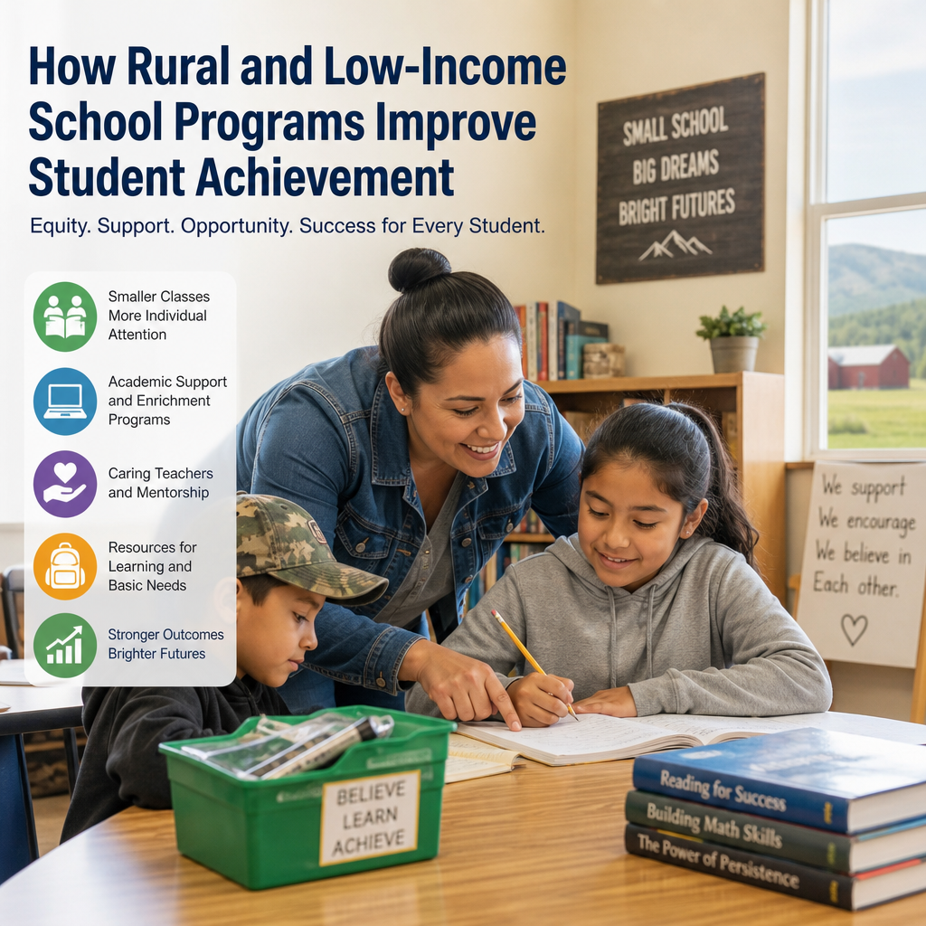 Students in a rural school receive tutoring and support from a teacher in a small classroom.