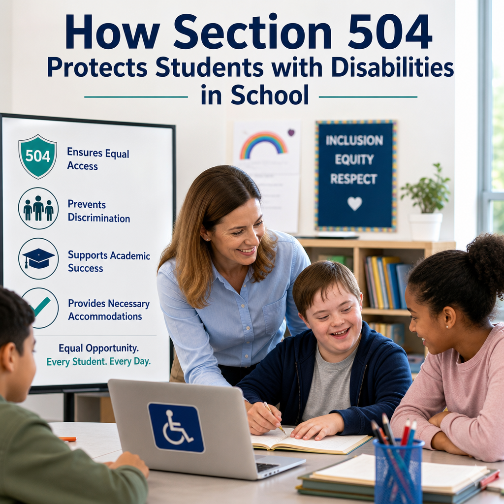 Illustration of Section 504 protections giving students with disabilities equal access and support in school
