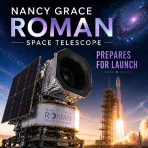 Nancy Grace Roman Space Telescope on a rocket at the launchpad, ready for launch.
