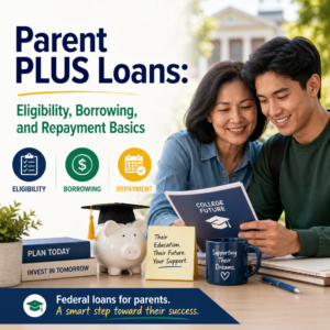 Illustration of Parent PLUS Loans basics: eligibility, borrowing limits, and repayment for parents