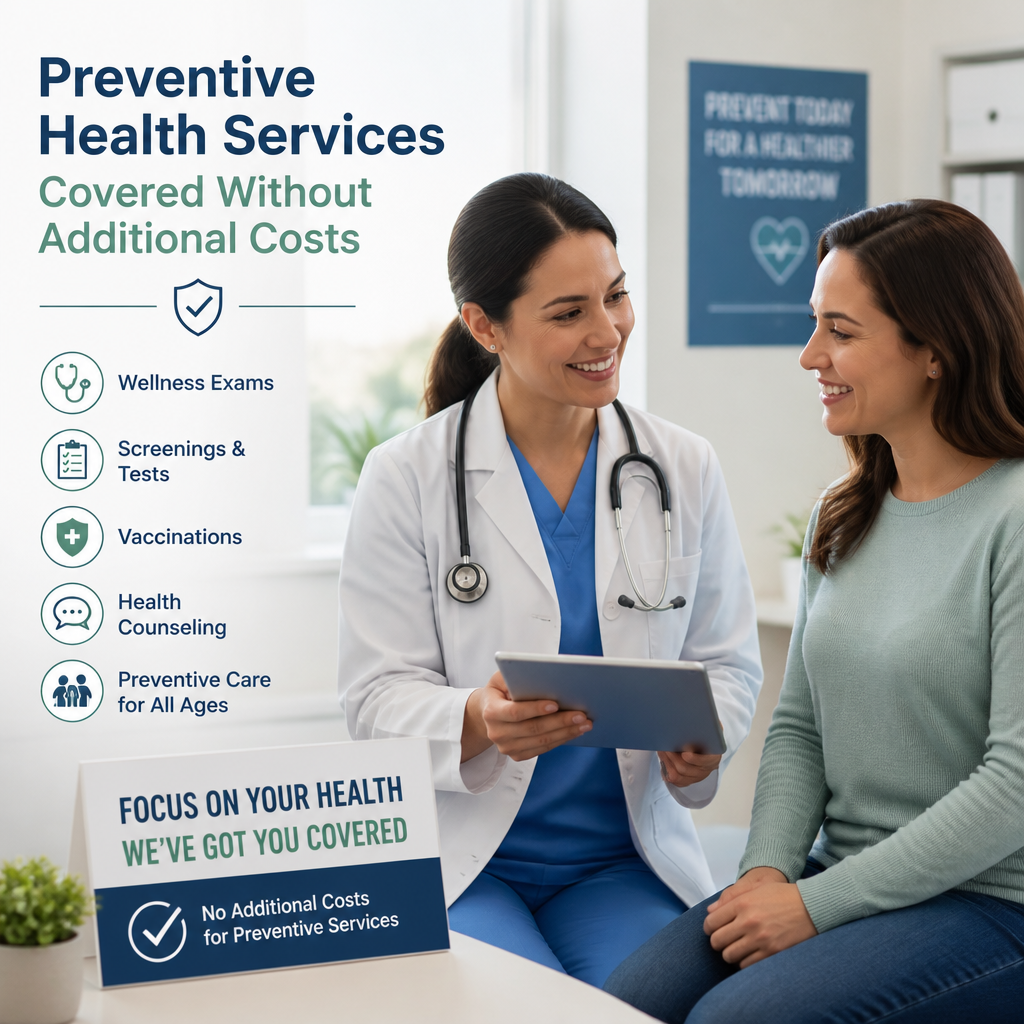 Wellness exam, screenings, vaccinations, and counseling for preventive care covered at no extra cost