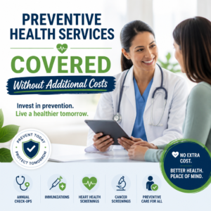 Icons for annual checkups, immunizations, screenings, and cancer prevention care