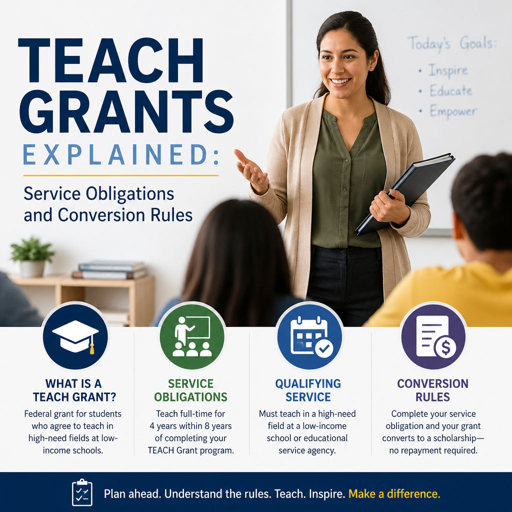 Teacher explaining TEACH Grant service obligations and loan conversion rules in a classroom