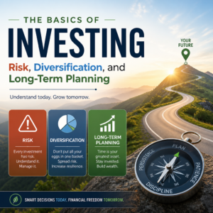 Illustration of investing basics: risk, diversification, and long-term planning for financial growth