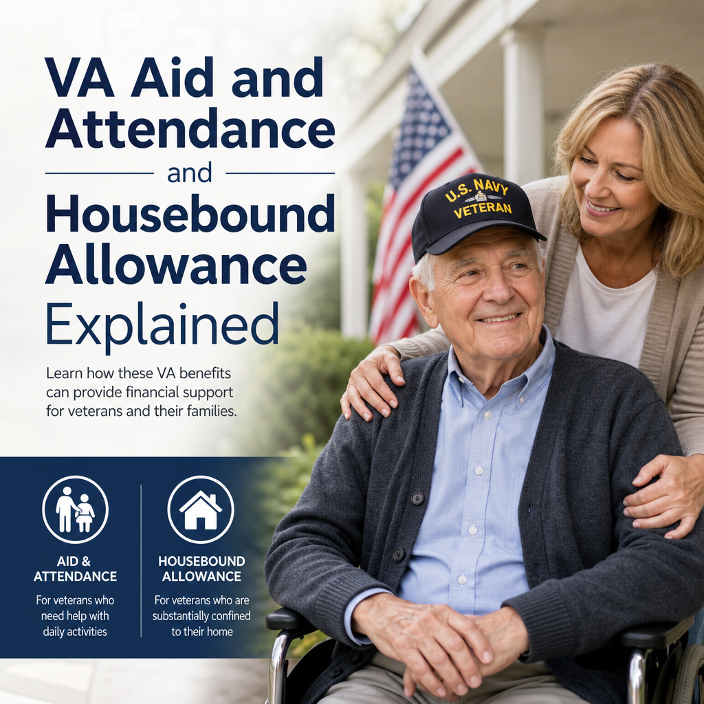 Veteran and spouse reviewing VA Aid and Attendance and Housebound Allowance benefits info